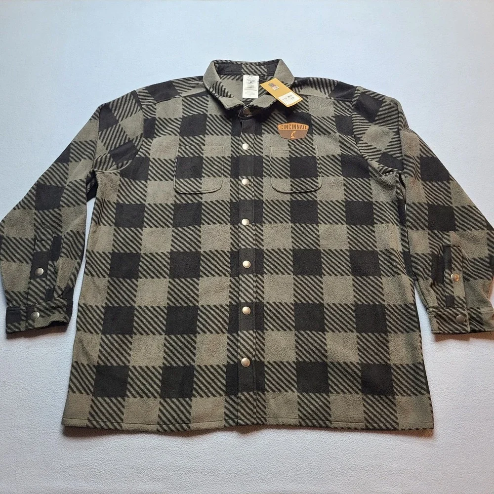 Rivalry Threads Fleece Shirt Jacket Mens 2XL Grey New Cincinnati Bearcats Plaid